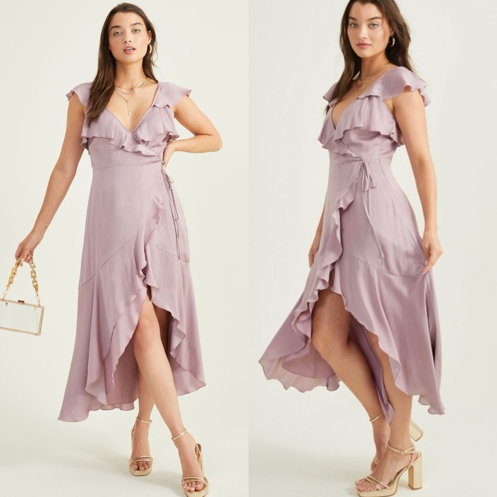 Altar’d State LARGE Ruffle High Low Faux Wrap Dress in Elderberry NEW